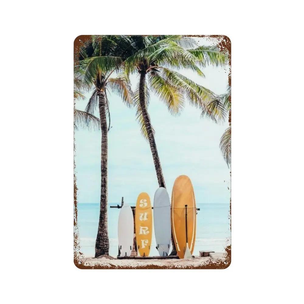 Vintage Metal Tin Signs Poster Hawaii Beach Party Poster Surfing Paradise for Beach Bar Cafe Club Home Room Wall Decor