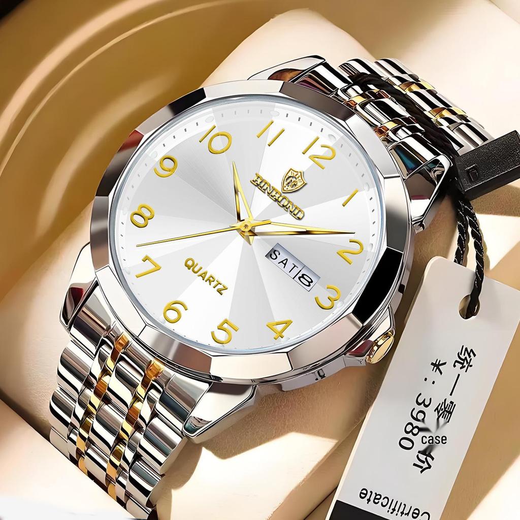 Genuine Men's Waterproof Korean-Style Luminous Quartz Watch with Double Calendar