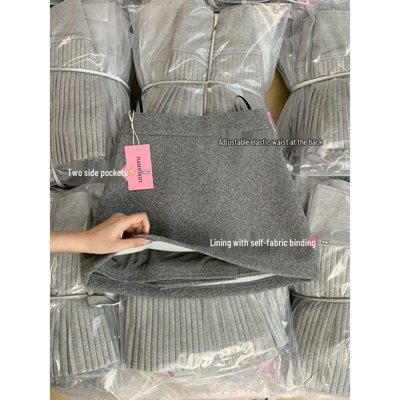 Women's 2025 Korean Style Grey Wool Blend High Waist A-line Mini Skirt - Versatile and Slimming for Autumn/Winter