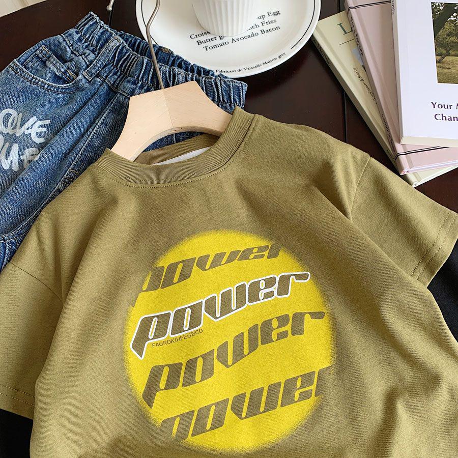Boys' 2025 Spring New Stylish Two-Piece Look T-Shirt - Korean Letter Print Pullover