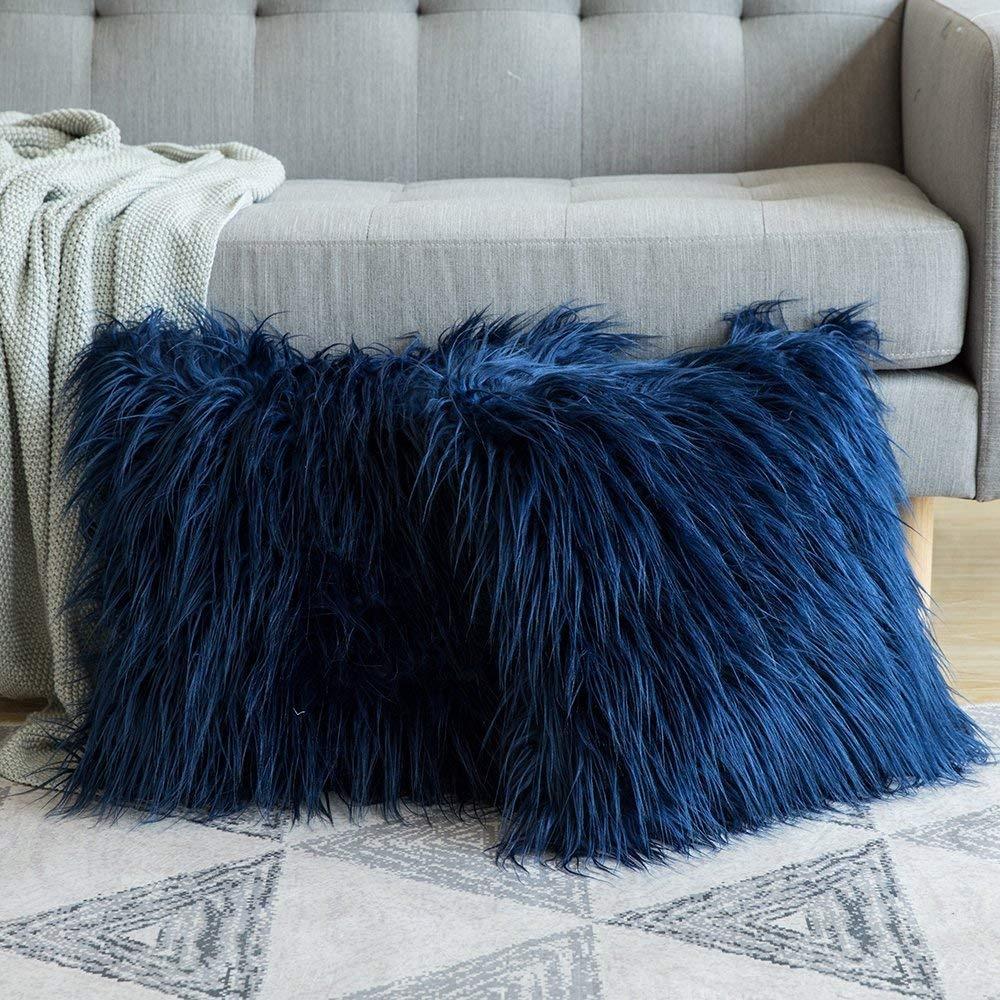 blue fluffy pillows