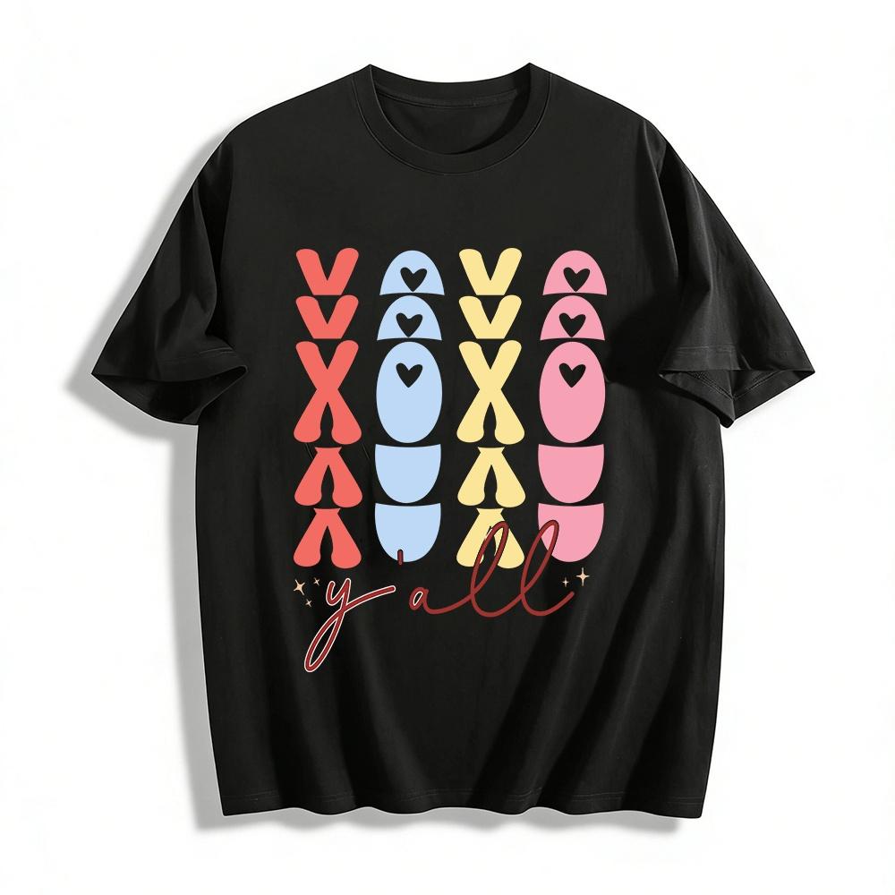 Valentine s Day XOXO Y all Print Casual Crew Neck T-Shirt Pure cotton T-shirt XXS
