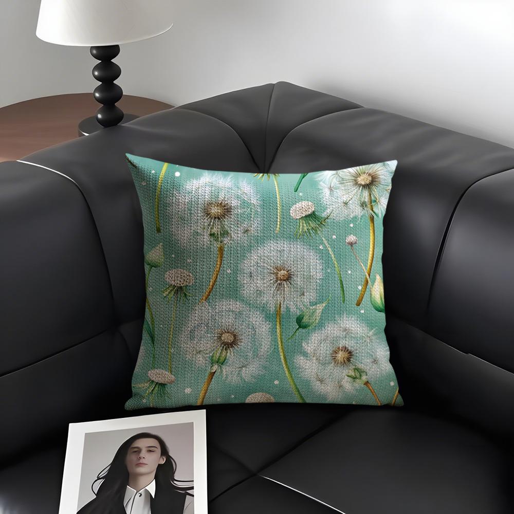 Dandelion Fashion Cushion Cover Natural Linen Organic Fabric DoubleSided Printing Sofa Home Decor Gift Pillow Case