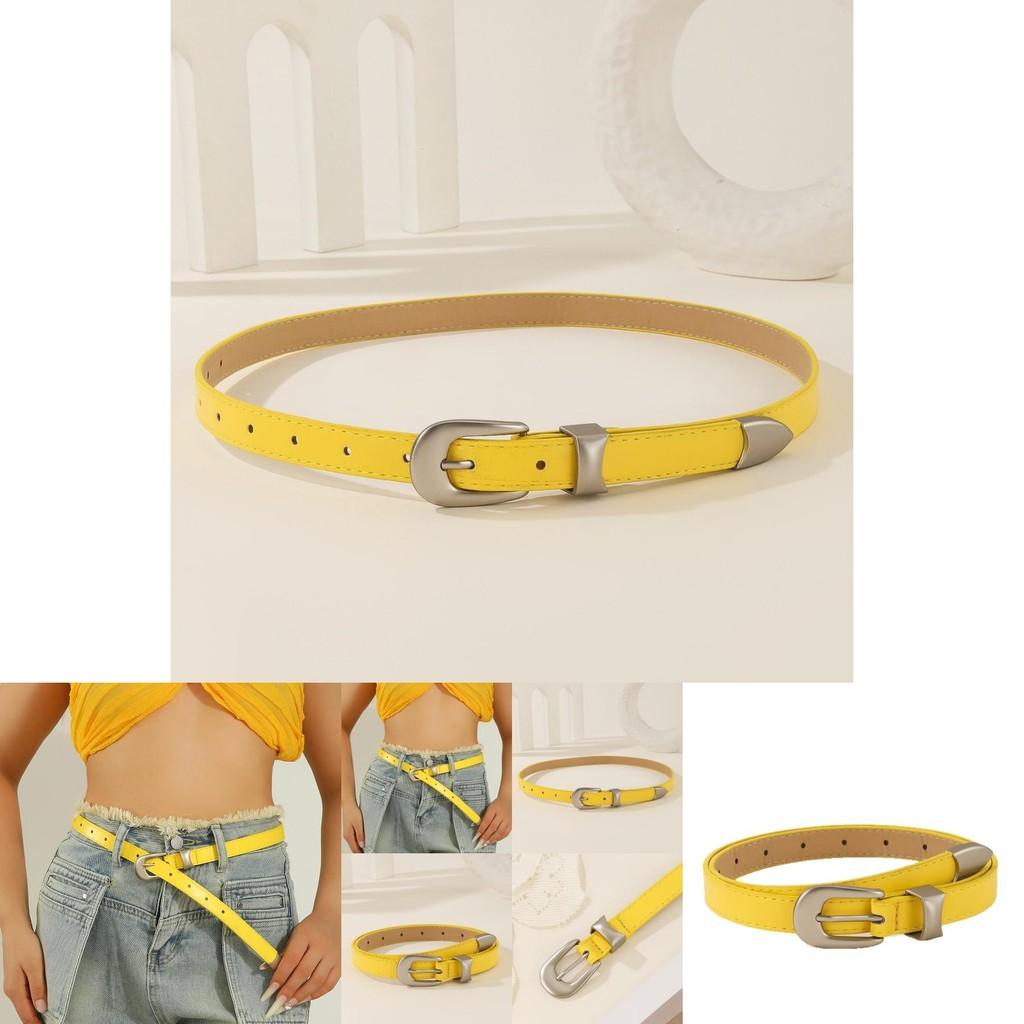 Simple Solid Color Metal Buckle Decoration Women Casual Belt For Denim Outfits