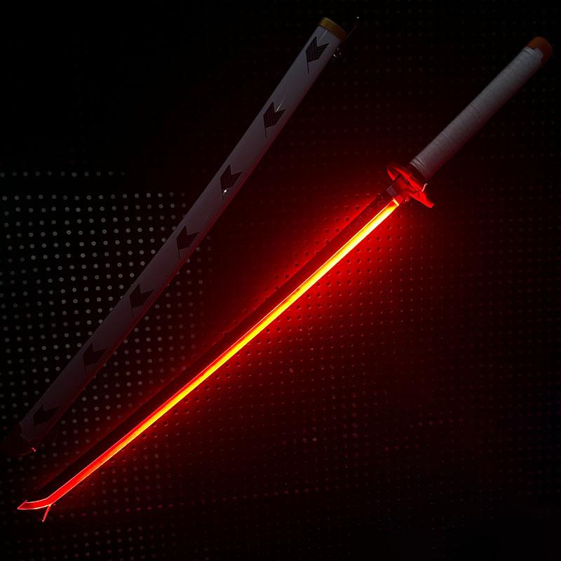 104cm Demon Slayer Wooden Knife with Light Tomioka Giyuu Glowing Katana Cosplay Kamado Tanjirou Katana with Sheath Boys Gifts