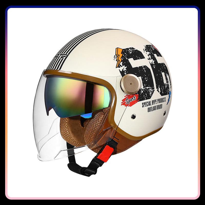Men's Open Face Motorcycle Helmets Daul Lens Women Vintage Retro 3/4 Open Half Helmet Moto Equipment Double Visor Jet Helm DOT