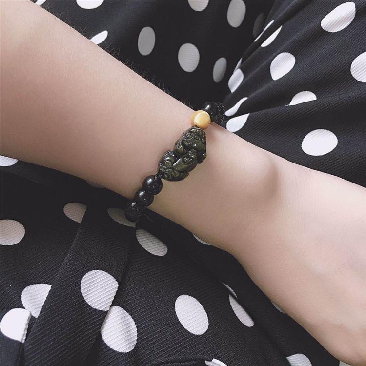 Colorful Golden Stone Couple Bracelets Golden Stone Pixiu Braided Rope Bracelet Blue Tiger Eye Stone Couple s Handmade Braided Rope Gold and Black Obsidian W