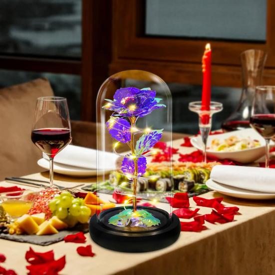 Ewige Rose in Kuppel mit LED-Licht Romantisches Leuchten Künstliche Rose Geschenk für Ehefrau Freundin Oma Jahrestag Geburtstag Valentinstag Feiertag