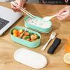 Dwuwarstwowy przenośny lunchbox z widelcem i łyżką, mikrofalowe pudełka bento, zestaw naczyń obiadowych, pojemnik do przechowywania żywności