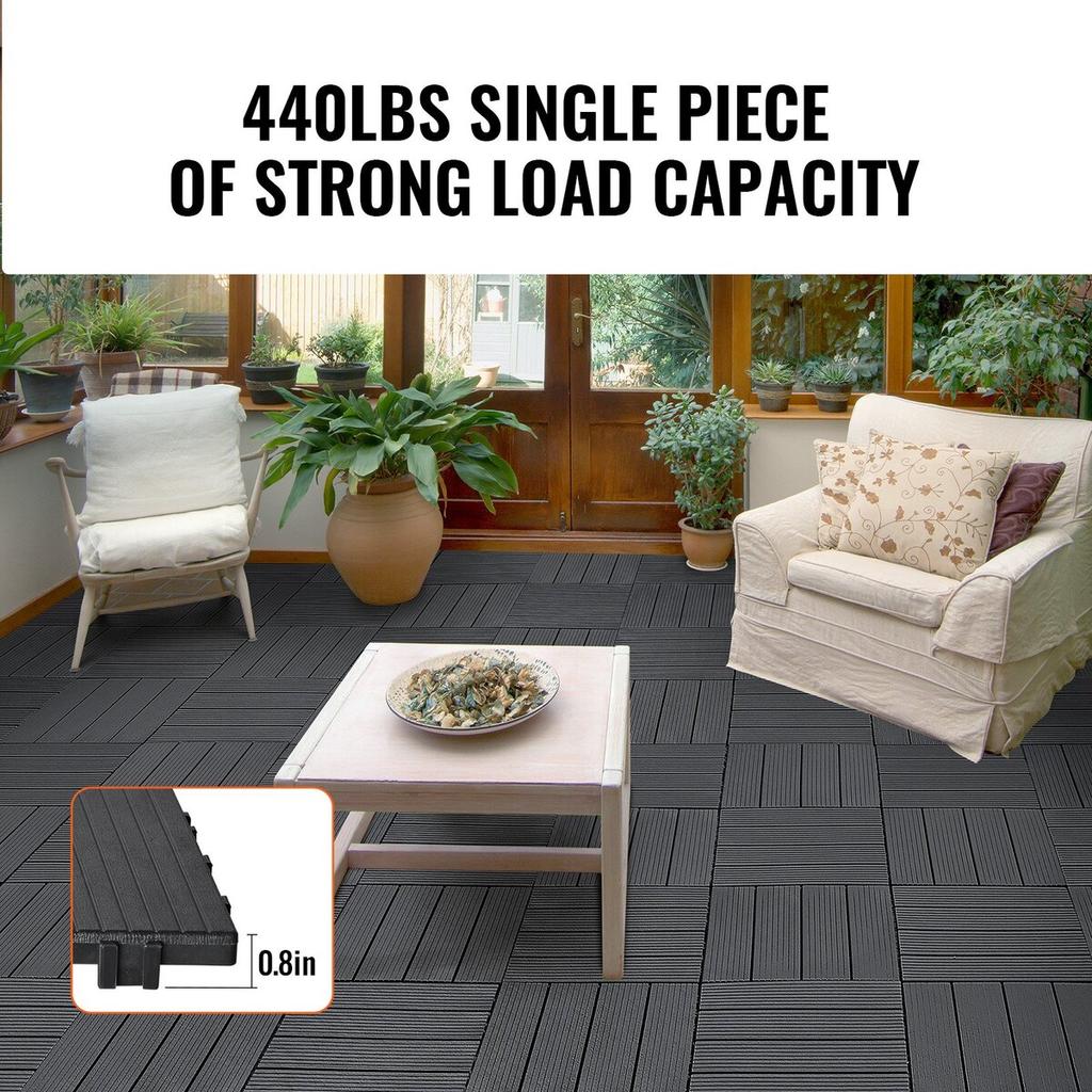 Interlocking Deck Tiles 54 Pack 12"x12" Plastic for Porch Dark Grey