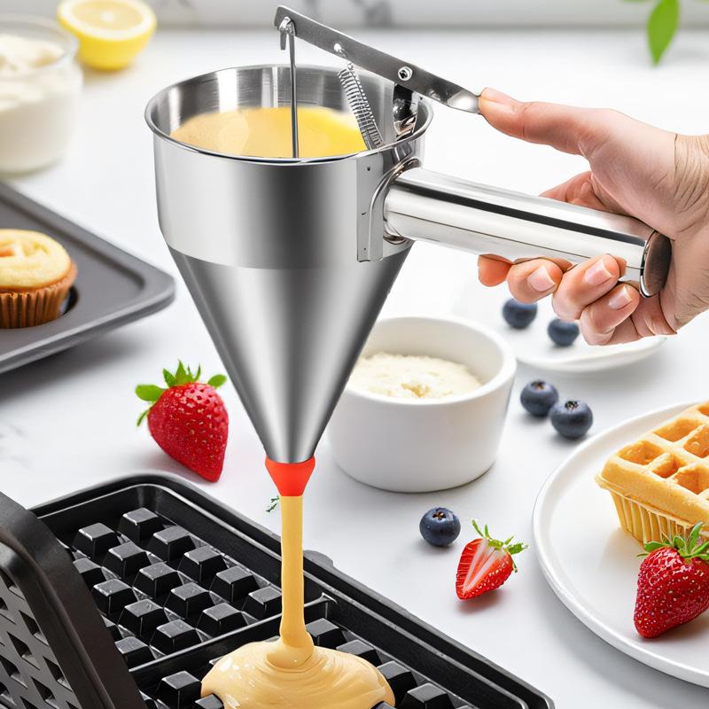 1200Ml Stainless Steel Funnel Dispenser With Rack Cupcake Pancake Batter Maker Octopus Fish Ball Home Kitchen Baking Goods Tools