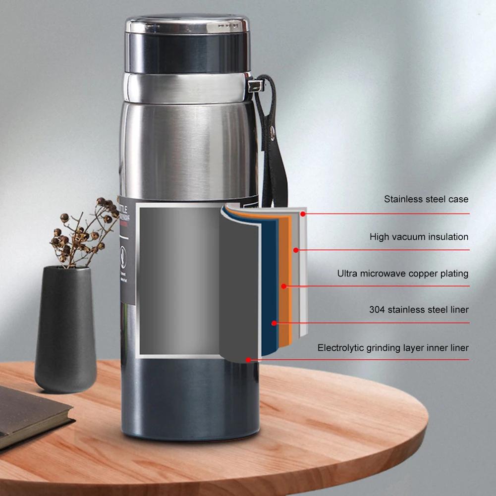 1000ml Vacuum Double Insulation Cup with Handle Portable Sports Bottle Stainless Steel Outdoor Vacuum Flask for Hot Cold Drinks