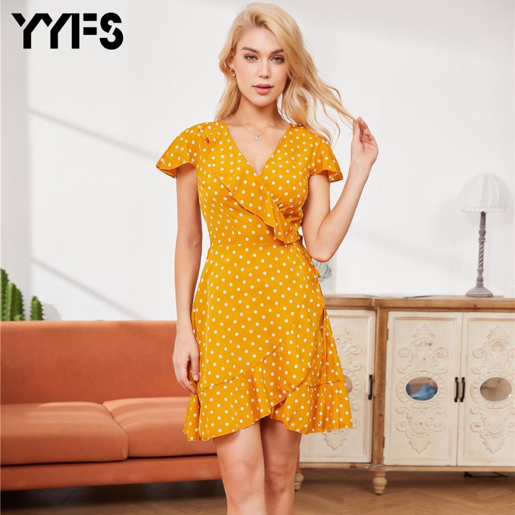 Buy 2022 New European and American Women's Clothing European and American Vneck Polka Dot Dress