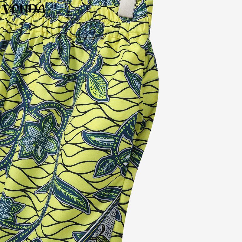 VONDA Oversized Women Long Sleeve Floral Print Tops and Straight Pants Bohemia Sets