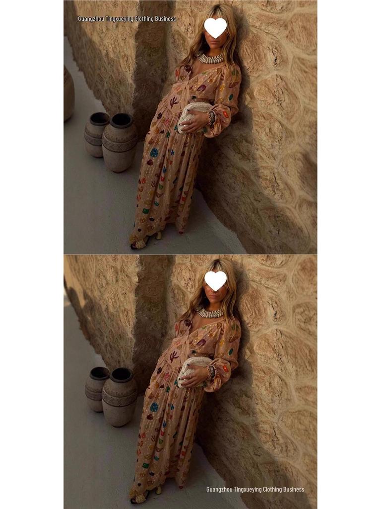 French Campanula Summer Chiffon Floral Dress, Five-Point Sleeves, Cool & Sweet Fairy Style