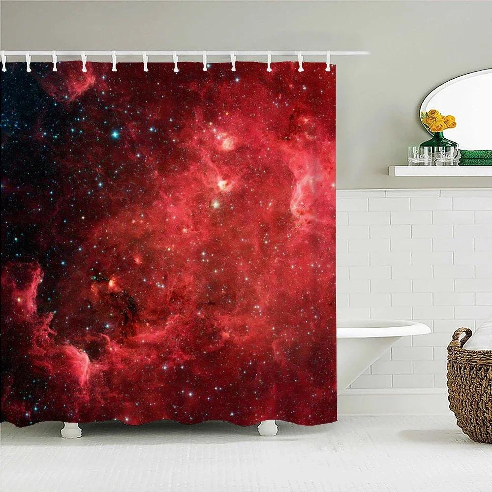 Earth Moon Starry Sky Scenery Printing Shower Curtains Bathroom Curtain Waterproof Fabric With Hooks Home Decoration Bath Screen