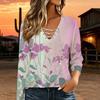 Women Plus Size Crisscross V Neck Long Sleeve Top Watercolor Floral Print Soft Casual Blouse