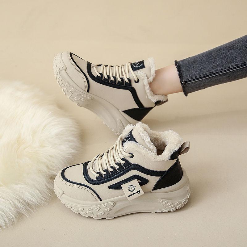 Winter New Women's Shoes Velvet High-top Shoes Versatile Sports and Leisure Shoes Thickened Warm Cotton Shoes Soft Sole