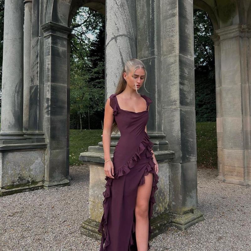 Ladies' Sexy Patchwork Temperament Slit Backless Long Dress