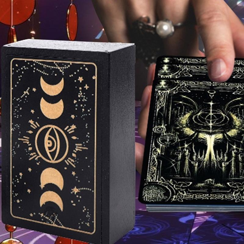 Astrology Trinkets Box Organizers Portable Tarots Cards Storage Box Wood Divination Storage Box Case with Card Holder
