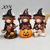 Festive Halloween Prop Highland Cow Figurine, Witch Pumpkin Skull Statue, Resin Scottish Small Desk Ornament for Calf Lovers, Shelf, Tiered