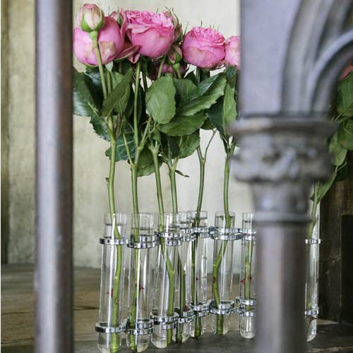 Dulton Link Tube Base, Silver, Test Tube Glass Vase for Flowers, Height 150mm, Width 65-310mm, Depth 35mm, CH03-V76SV