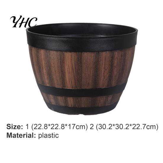 Flower Pot Plant Faux Whiskey Barrel Shape Home Decor Succulent Planter Plastic Indoor Outdoor Yard Patio Flowerpot for Garden Nursery