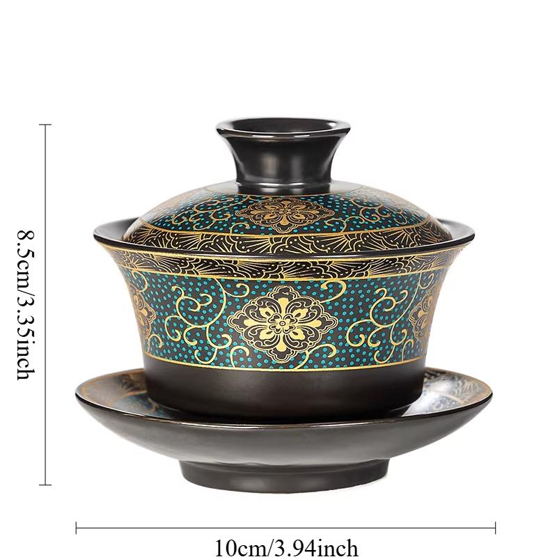 

120ml Ceramic Covered Bowl Chinese Retro Blue Dot Tea Bowl Household Tea Cup Drinking Utensils Kungfu Tea Set Underglaze Color 120ml чёрный