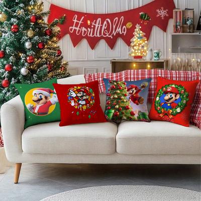 Mario Version of Christmas Carnival!The Happy Christmas Adventures On the Pillow Cover Enhance the Sense of Home Atmosphere