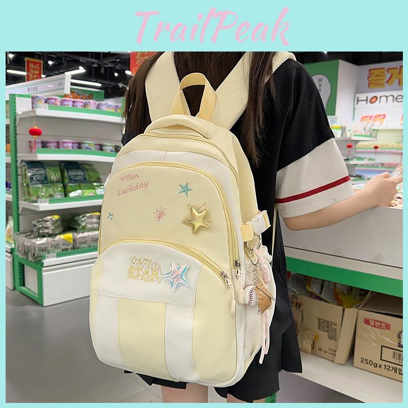 Blocked Letters Color Star Embroidery Pattern Student Backpack Pendant With
