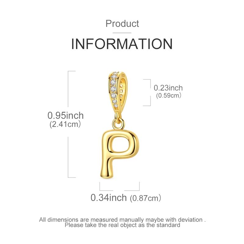 Copper Golden Letter P Charms Fit Original Bracelet Making Gift For Woman Jewelry Diy Fashion Pendant
