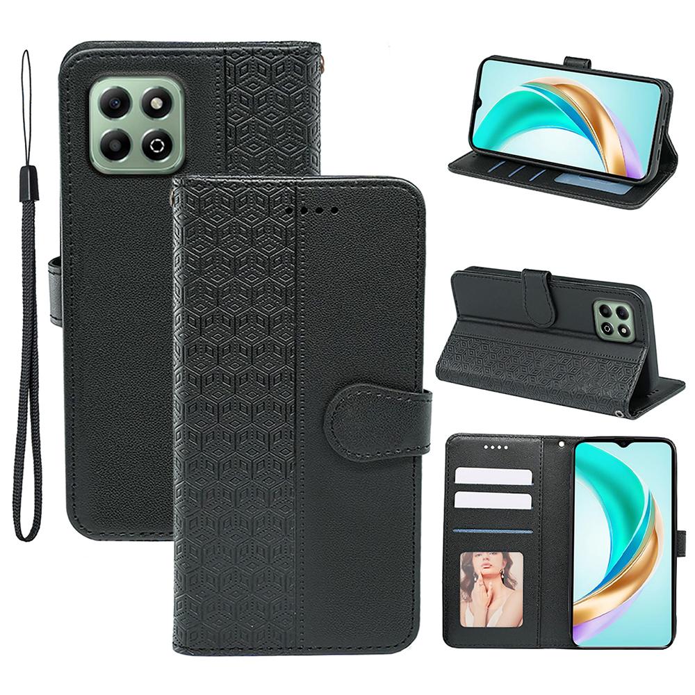 

Для Honor X6b 4G Чохол Захист від подряпин Склейка Тиснений Ромбовидний Шкіряний Чохол для Телефону Black