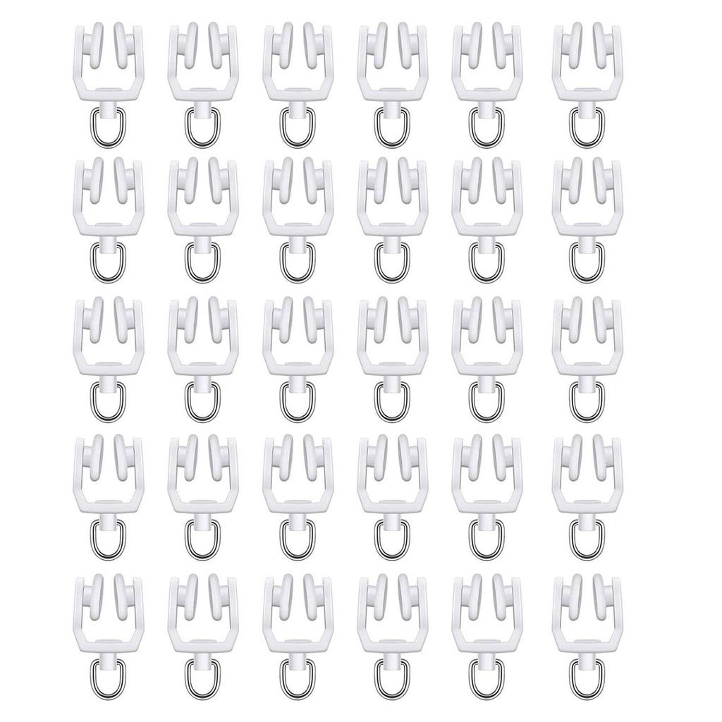 30pcs Ceiling Curtain Track Rollers Hooks Heavy Duty Rail Pulleys Plastic & Steel Hook for Smooth Sliding Window Drapery