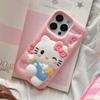 Pink Cute 3D KT Head Grip Tok Holder Phone Case For iPhone 17 Pro Max 16 Pro 15 Pro 14 Plus 13 12 17 Pro Shockproof Phone Cover