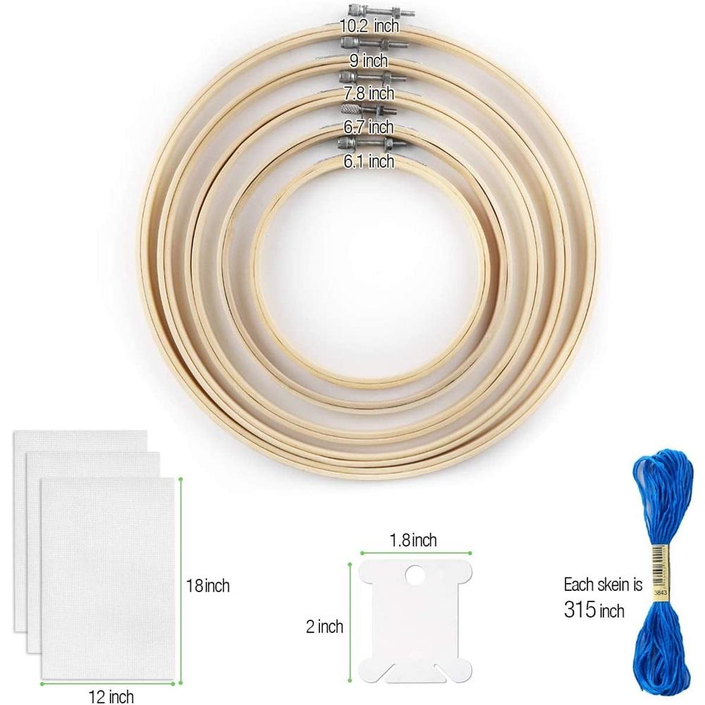 Stick-Anfänger-Set, 205 Teile, inklusive Kreuzstich-Kits, Stickgarn in 100 Farben, 3 Stück Stoff und 5 Bambus-Stickrahmen