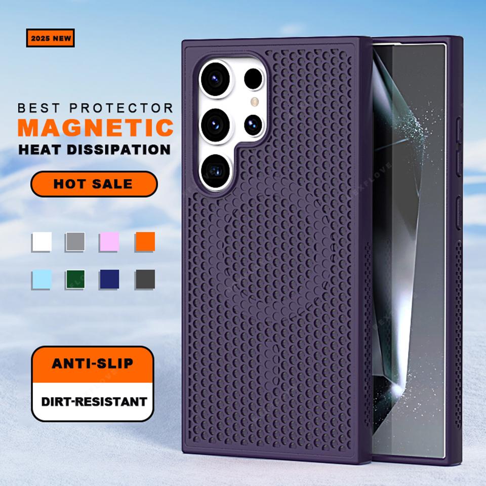 Heat Dissipation Magnetic Phone Case for Samsung Galaxy S22 S23 S24 S25 Ultra Plus S23FE Matte Magsafe Charging Shockproof Cover