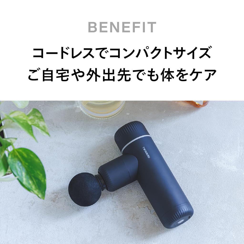 TWINBIRD Body Care Handy USB 4 Powerful Vibration Gift for Respect for the Aged Gun, Gun, Charging, Levels, Father's Day, Mother's Day, Day, Black,