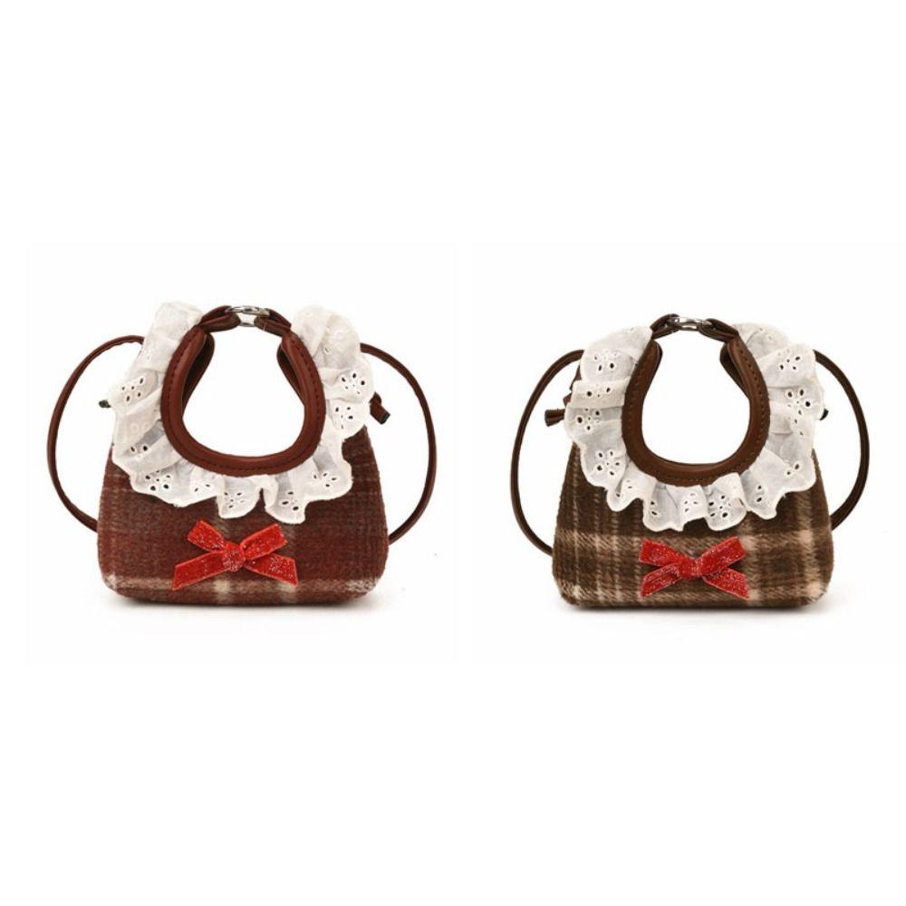 Mini Furry Handbag Shoulder Pouch Bow Shoulder Bag Fashion Plaid Crossbody Bag Women