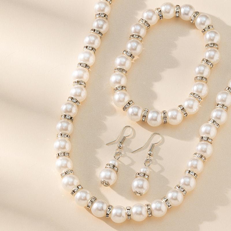 Abs Pearl Jewelry Necklace Earrings Bracelet Set Women'S Necklace Earrings Bracelet Three-Piece Set For Mom Gift Accessories