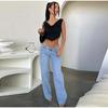 Women's Spring Summer Y2k Light Blue Baggy Pants Low Waist Loose Fit Straight Leg Denim Pants Boyfriend Jeans with Pockets