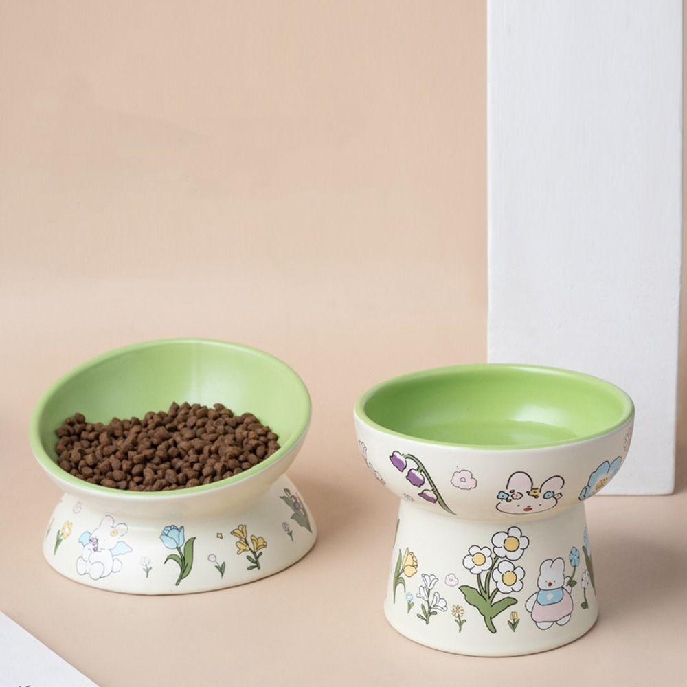 Non-Slip Ceramic Cat Bowl Diagonal High Foot Drinking Bowl  Cervical Vertebra Protection