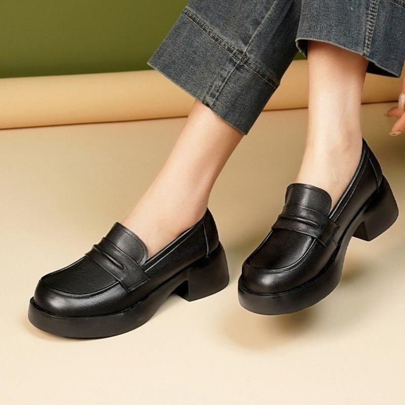 Damenmode Schuhe mit dicker Sohle und dickem Absatz Herbst Neu Rundkopf Tiefer Ausschnitt Slipper Bequeme Low-Top-Schuhe