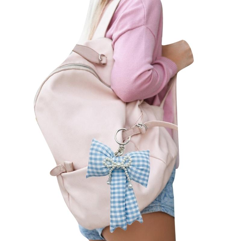 Elegant Bows Keychains for Women Cute Bowknot Beaded Keyring Charm Aesthetic Phone Chain Accessories Key Chain