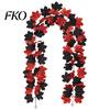 High-density Fabric Leaves Artificial Maple Leaf Garland, Autumn Faux Vine, Black & Red Fall Garland Hanging Vine for Fireplace Front Door