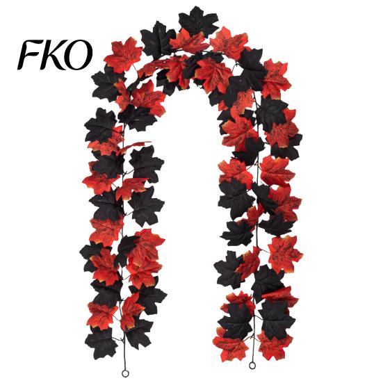 High-density Fabric Leaves Artificial Maple Leaf Garland, Autumn Faux Vine, Black & Red Fall Garland Hanging Vine for Fireplace Front Door