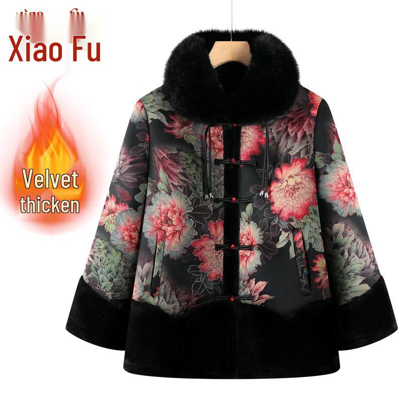 

Elderly Women s Retro Floral Padded Winter Coat XL