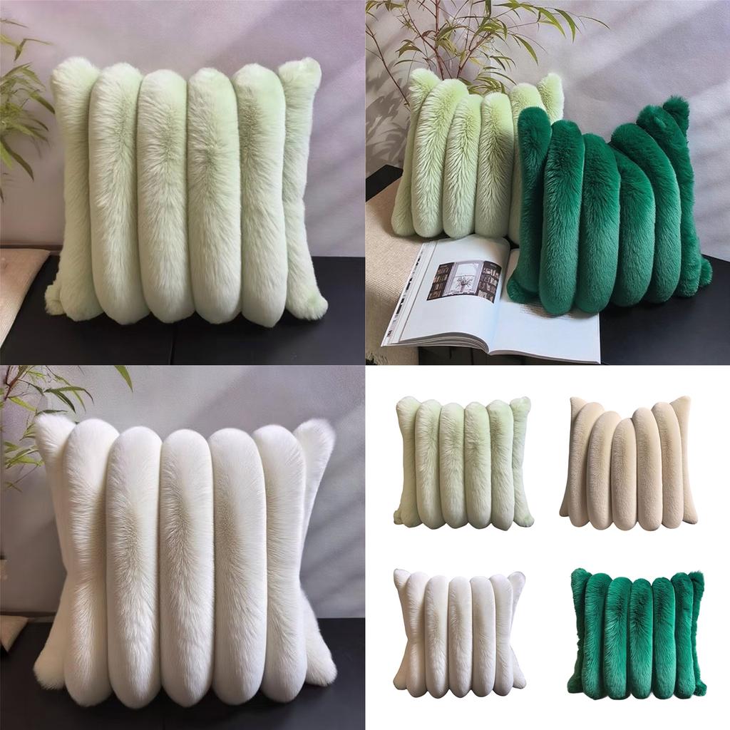 Ultra Soft Rabbit Faux Fur Pillow Cover With 3D Wide Stripe Design For Living Room Bedroom Decor