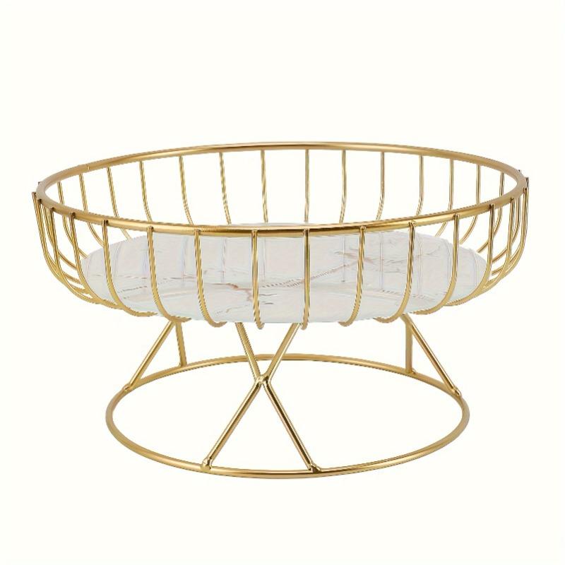 

Elegant Metal Fruit Bowl with Marble Base Hollow Design, Perfect for Tabletop Display & Storage in Kitchen, Living Room, Bedroom золотой