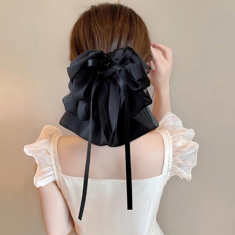 

Black Ribbon Bow Headband High Ponytail Clip Women s New High-end Look Small Face Back Of Head Hair