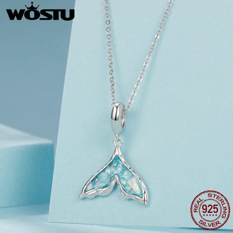 WOSTU 925 sterling silver Matryoshka Doll Charms mermaid Shell Pendant Perfume Bottle Angel Wing Beads Fit DIY Bracelet Necklace